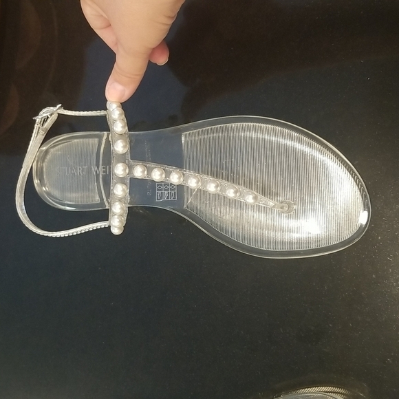 💕STUART WEITZMAN💕 Goldie Jelly Sandal Thong ~ Clear Pearl Embellishments 12 - Picture 11 of 15